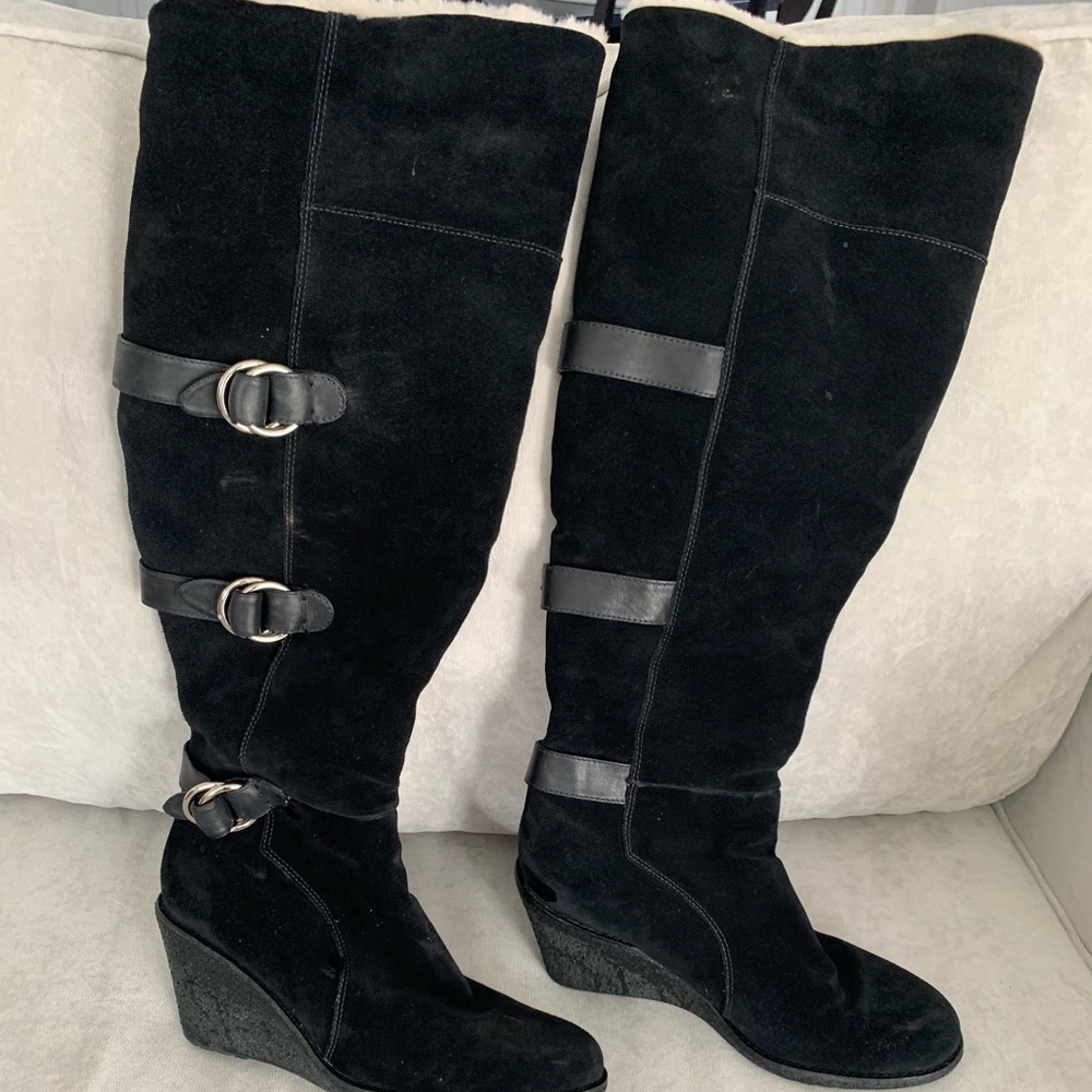 Cole Haan waterproof suede wedge knee boots